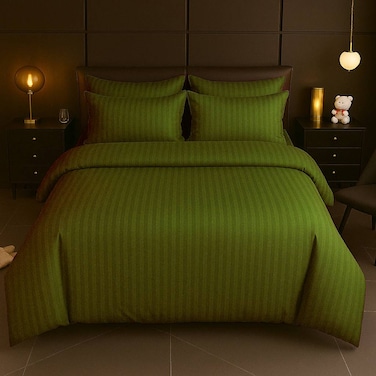MAXQON 6-Piece Duvet Cover Set &ndash;King Size, Includes 1 Duvet Cover(220x240cm), 1 Fitted Sheet(180x200+30cm) 4 Pillowcases(53x75cm), Color Olive