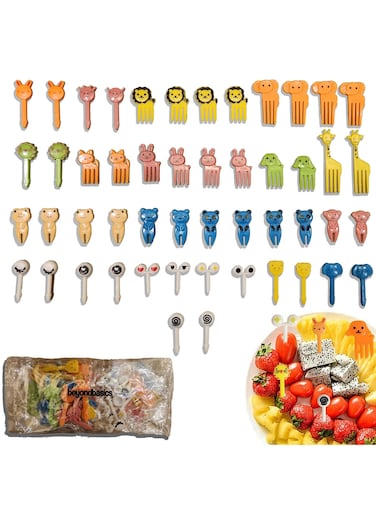 Basics Fruits Picks for Kids 50 Pcs, Cute Animals And Cartoon Eyes Fork/Picks for Fruits Vegetables Cake Dessert Pastry Party Decor.
