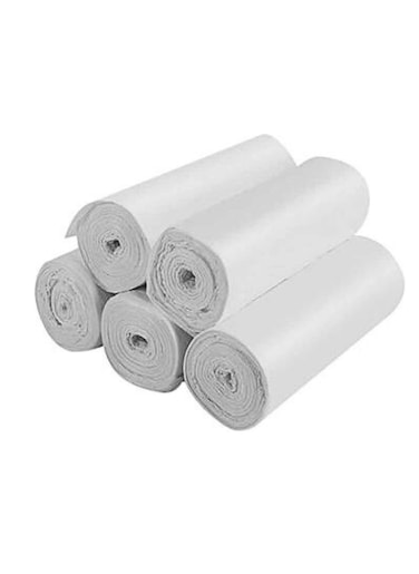 Disposable Strong &amp; Biodegradable Trash Can Bin Liners, 5 Rolls Small WHITE Trash Bags Strong Garbage Bags, Waste Basket Liner, for Home, Kitchen, Office 90 X 110CM 20KG