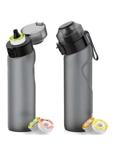 Bolivia's Water Bottle with Flavor Pods, 650mL Black with Straw Flavouring Water Bottle, Sports Air Water Bottle with 2 Flavor Pods Included, BPA Free Lockable Leakproof for Fitness and Outdoor