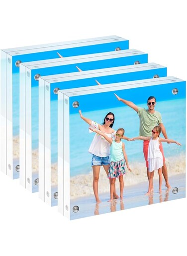 JEFHOMKIT 4x4 Acrylic Picture Frame,4 Pack Acrylic Frame,Clear Acrylic Photo Frames,20% Thicker Block Frame,Double Sided Magnetic Photo Frames,Frameless Transparent Picture Frames for Desktop Display