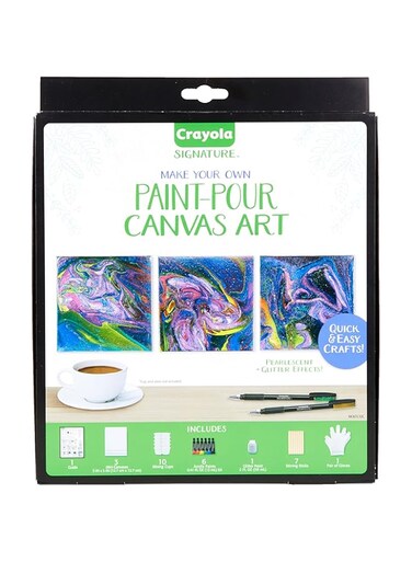 Crayola Siganture Paint-Pour Canvas Art Painting Kit, Marbleizing Mini Canvas, 29 Piece (Pack of 1)