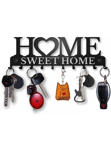 Decorative Metal Key Holder Wall Mount &ndash; 10-Hook 'Sweet Home' Key Rack for Entryway, Hallway, and Kitchen &ndash; Rustic Farmhouse Key Organizer and Wall D&eacute;cor &ndash; حامل مفاتيح جداري