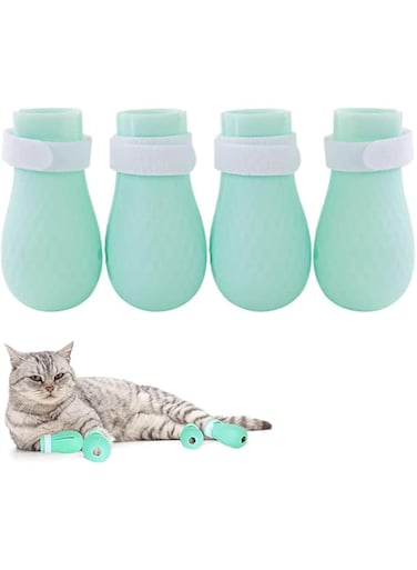 4pcsCat Anti-scratch Boots Rubber Nail Cover Precaution Scratch Gloves Cat Paw Protection Bathing Precaution for Cat Injection Dog Boots Puppies and Kittens at Home Shaving Testing Treatment