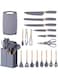 19-Piece Silicone Kitchen Utensil Set with Heat-Resistant Nonstick Tools &amp; Stylish Wooden Handles in Grey &acirc;&euro;&ldquo; Complete Cookware Collection Including Stainless Steel Knives, Chopping Board, Spatula, Turner, Whisk, Spoon, Tongs, Measuring Cups &acirc;&euro;&ldquo; Durable &amp; Easy-to-Clean for Modern Kitchens
