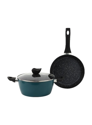 3-Piece Non-Stick Cookware Set with Granite Coating RF12954 Aluminium Alloy Includes Casserole with Lid, Fry Pan with Bakelite Handles Multicolor