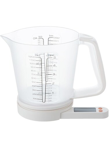 Geepas Kitchen Scale with Measuring Cup  With LED Screen with Illuminated Digits  Capacity: 5 KG 2 Years Warranty