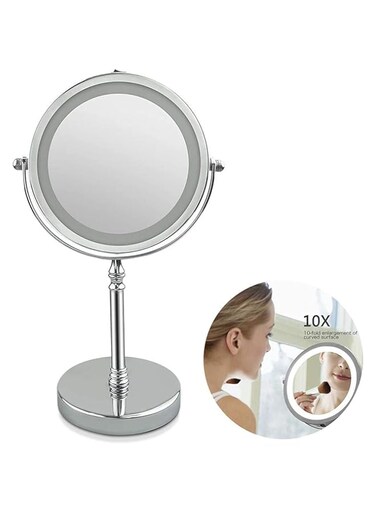 Volwco x10 Magnifying Mirror with Lights, 10x Magnifying Lighted Makeup Mirror High-Definition Clarity Double Sided 360 Rotation Polished Chrome Finish