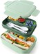 Box, Adult Lunch Box, 2000ml Double Layer Lunch Box Containers for Adults, with 4+4 Compartments, Bento Lunch Box for Kids with Utensils, Leak-Proof, Microwave Safe, Green