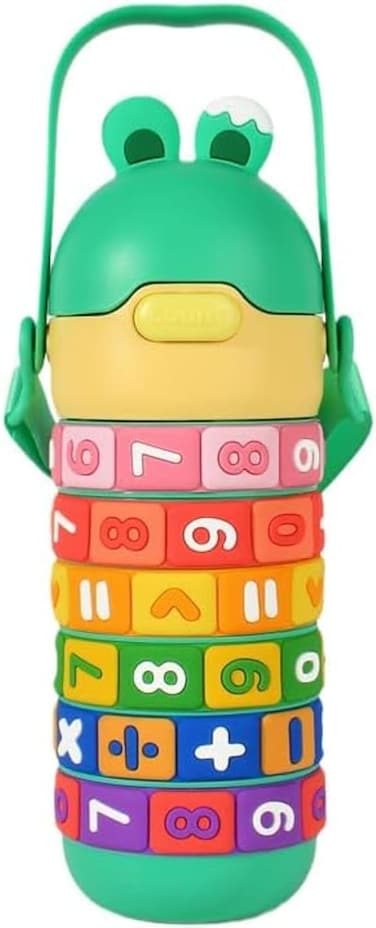 Mobcos Kids Math's Learning Water Bottle - Stainless Steel, Vacuum Insulated, Leak Proof with Straw &amp; Strap, BPA Free and Portable 430ml (Green)