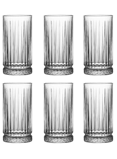 Set, Set Of Six, Striped Carved Transparent Cup, Can Be Used For Drinking Water, Coffee, Tea, Juice, Milk, 460 Ml
