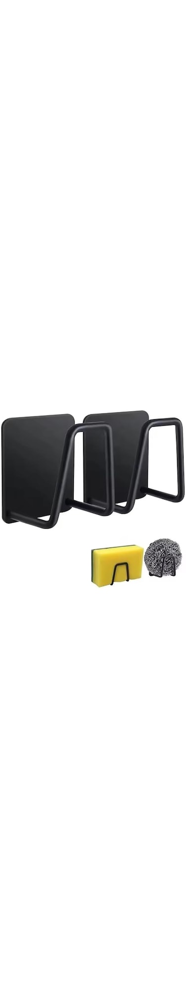 2 PC Kitchen Sink Sponge Holder with Drainage Hooks, Black Metal Organiser Set with Scrubber and Sponge, Wall Mountable