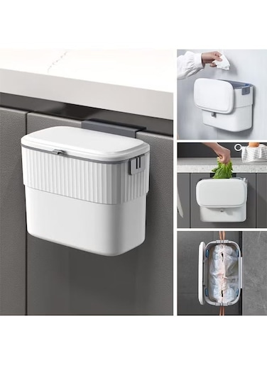 Kitchen Compost Bin with Lid, 1.8 Gallon Hanging Trash Can with Lid, 7 Liter Wall-Mounted Garbage Can for Kitchen Cabinet Door, Small Under Sink Trash Can for Cupboard, Bathroom, Office