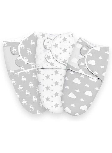 Baby Swaddle Wrap, 3 Pcs Newborn Swaddle Blanket Wrap, 0-3 Months 100% Breathable Cotton Swaddlers Sleep Sack with Adjustable Wings for Baby Boys and Baby Girls