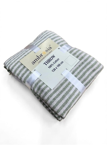 130 x 160 cm 100% Cotton Bold Cotton Throw Sage Green Blanket with Decorative Fringes for Couch Sofa Bed and Travel