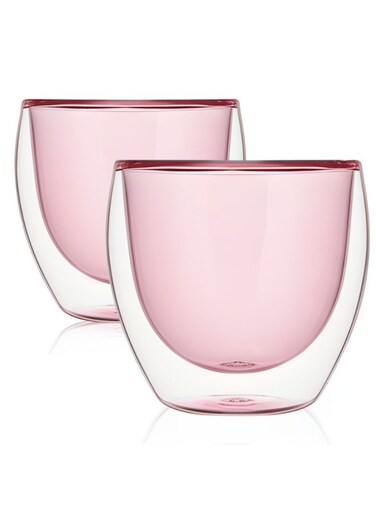 Double Wall Glass Coffee Tumblers 250ML Hot &amp; Cold Borosilicate Insulated Glasses for Home, Cafe &amp; Restaurant, DG824 (Pink, 2 Piece Set)