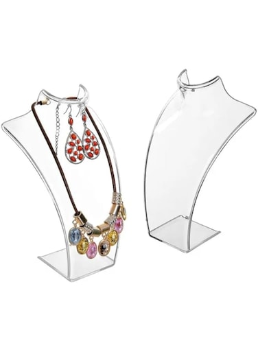 EBIFY Jewelry Mannequin Bust Transparent 2 PCS - Elegant Necklace &amp; Earring Holder - Decorative Display Stand for Jewelry Necklace Holder Stand for Retail Stores, Jewelry Display Organnizer
