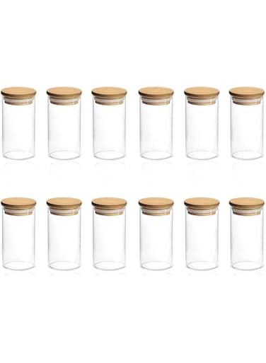 FUFU Spice Jars with Bamboo Lids, Glass Spice Jars with Labels, Glass Jar with Airtight lid, 12 pcs Spice Jars to Keep Spice, Herbs, Grains 5oz