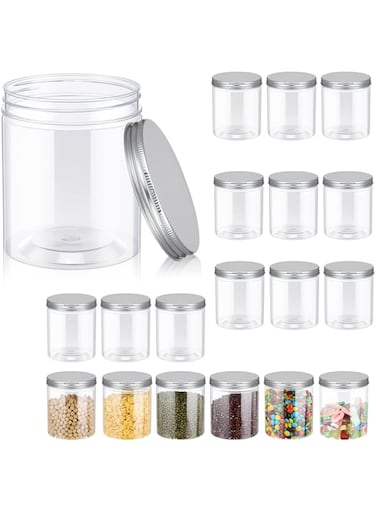 Generic 18 Piece Plastic Jar with Metal Lid for Dried Fruits, Honey, Nuts, Kitchen Supplies Suitable for dried fruit, honey, nuts, kitchen household(Silver Lid)
