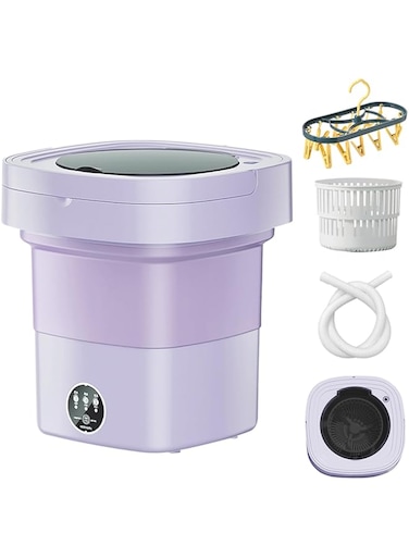 DOOKOO Portable Washing Machine, 8.5L Mini Foldable Washer and Spin Dryer Small Foldable Bucket Washer for Apartment Camping, RV, Travel, Underwear, Socks, Baby clothes, Personal (Purple)