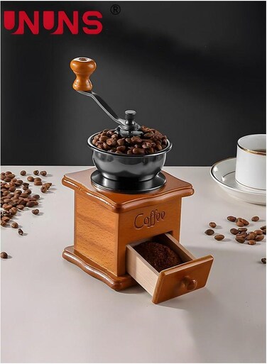 Manual Coffee Grinder,Vintage Style Wooden Grinder Roller Grain Mill With Drawer,Hand Crank Grinders 10X10X16CM