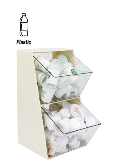 Capacity Coffee Pod Holder with 2 Baskets K Cup Storage Organizer for Coffee Creamer Sugar and Tea Bags White
