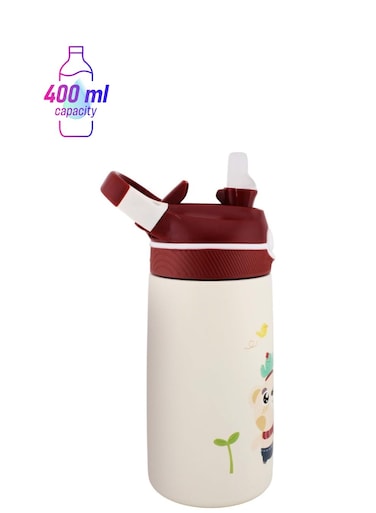 Stainless Steel Kids Water Bottle with Straw &amp; Handle - Leakproof BPA Free Flask for Baby &acirc;&euro;&ldquo; 400 ml Water Bottle for Kids and Toddlers   Kids Water Bottle for School (Brown)