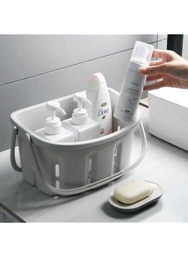 Azonee Portable Plastic Shower Caddy Tote, Versatile Hanging Bathroom Organizer with Handle, Ideal for Bathroom, Kitchen, College Dorm, Garage, Light Gray Storage Solution