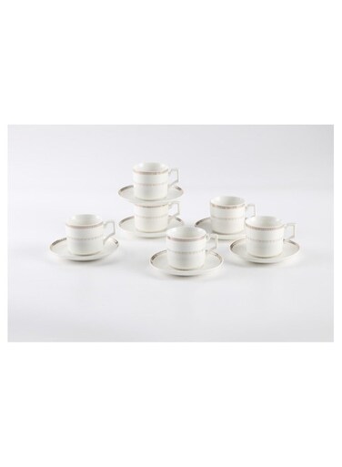 New Bone China Rosa Coffee Cup &amp; Saucer Set, 90ml (White, 6 Cups, 6 Saucer)