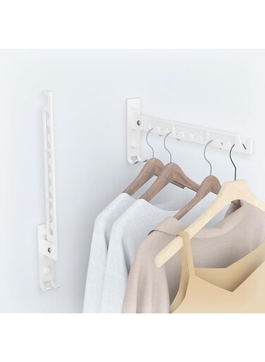 Sleclean Clothes Drying Rack, Wall Mounted Laundry Drying Rack for Clothes, Collapsible Clothing Racks for Indoor and Outdoor, Medium，White