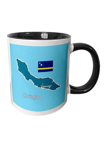 Caribbean Island Curacao Printed Ceramic Mug Blue/White
