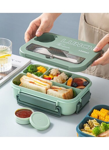 Lunch Box for Adults and Kids 4 Compartment Lunch Box with Fork - Durable Perfect Size - Leak-Proof - Reusable - BPA Free and Freezer Safe Food Containers