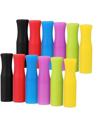 CampTek (6mm Silicone Tips) - 12PCS Silicone Straw Tips, Multicoloured Food Grade Straws Tips Covers Only Fit for 1/4 Inch Wide(6MM Outdiameter) Stainless Steel Straws