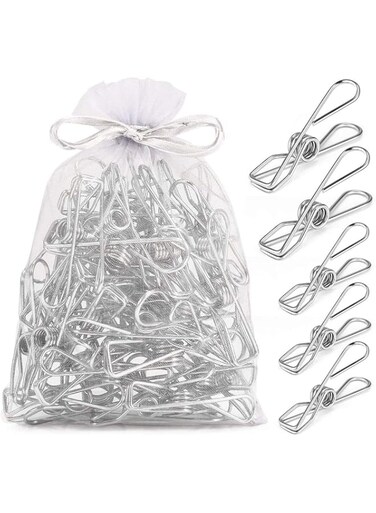 DELFINO Clothespins Clips Pack of 40 Long-Lasting Strong-Grip Multi-Purpose Metal Chip Clip for Clothes Kitchen 2 Sizes (30 Medium Clips 5.5CM Long 10 pcs of Bigger Clips Length of 6.5CM)