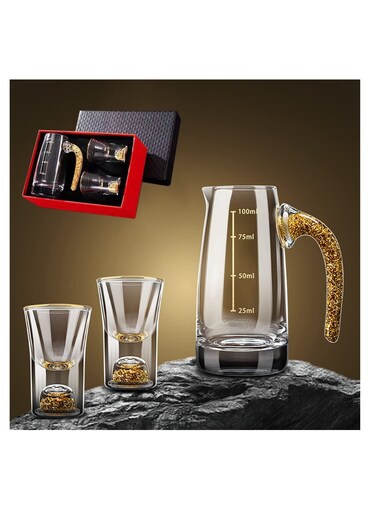 Shot Glasses Set, Crystal Shot Glass Set with 2 0.5 oz and 24K Gold Leaf Flakes, BPA-Free &amp; Lead-Free Glasses, Perfect for D&Atilde;&copy;cor &amp; Collection, Gift Choice (3 Piece Set)