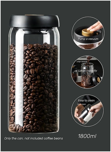 For Coffee beans vacuum sealed jar transparent glass food storage jar household moisture-proof airtight container Coffee Storage,Large capacity(1800ML)