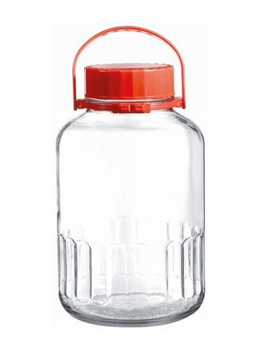 Harvest Glass Jar, 4 Lt, Red Lid, 270 Mm Height Green