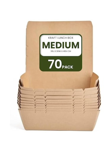 ecoway Medium Kraft Lunch Box Without Window Food Container Made With Craft Paper For Meals &amp; Dessert, Container, Disposable, Eco-friendly, Compostable, Paperbox Restaurants - Pack Of 70, Brown