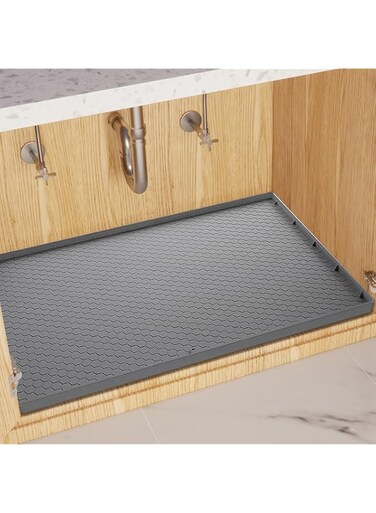 Hcosmy Under Sink Mat for [34" x 22"] Cabinet, Silicone Waterproof Mat, Kitchen Cabinet Liner Holds Over 2.2 Gallons, Cabinet Protector, Under Sink Tray for Drips, Leaks, Spills (Grey)