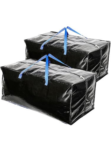 2PCS Heavy Duty Extra Large Thicker Waterproof Storage Bags with Backpack Straps, Handles, Zippers for Moving, Travelling, Camping, Gardening Tools, Holiday Decorations Storage, 80&times;40&times;35cm, Black