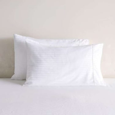 Home Cotton Satin Stripe Pillowcases White 2-Pack