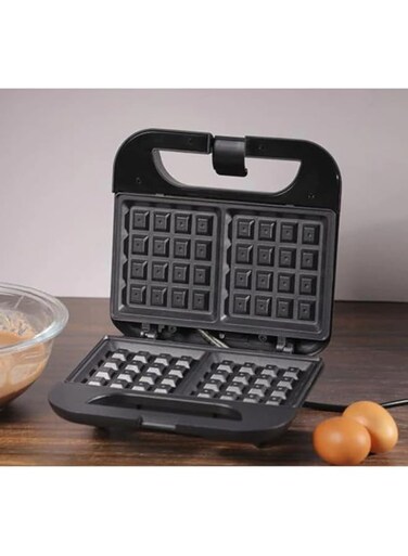 Krypton Waffle Maker, Power &amp; Ready Indication Lights, KNWM6369 750W Power, Non Stick Coating, Overheat Protection, Cool Touch Handle, Skid Resistant Feet, Black&amp;silver