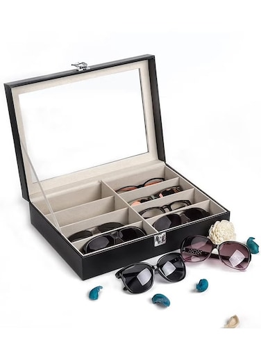 Glasses Organizer For Men, (8 Slots) Glasses Box for Men Women，Jewelry Organizer, Glasses Glasses Display Cabinet, Sunglasses Jewelry Collection Box, With Transparent Glass Top And Storage Box