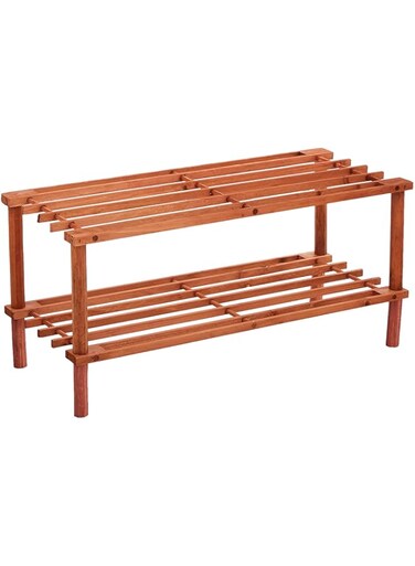 ECVV 2 Tier Blonde Wood Storage Shoe Rack, Brown, Lc-Wsr-001