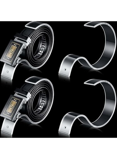 KASTWAVE Belt Display Stands Set, 4 Pcs Clear Acrylic Belt Organizer Belt Display Case, Belt Holder for Men and Women Belt, Store Display or Home