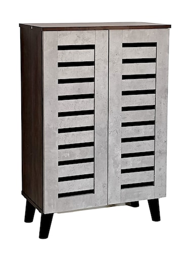 Galaxy  Design Wooden Shoe Cabinet with 2 Doors, 4-Tier Storage Shoe Organizer, Malaysian Design, Shoe Rack for Hallway and Living Room, Grey Brown