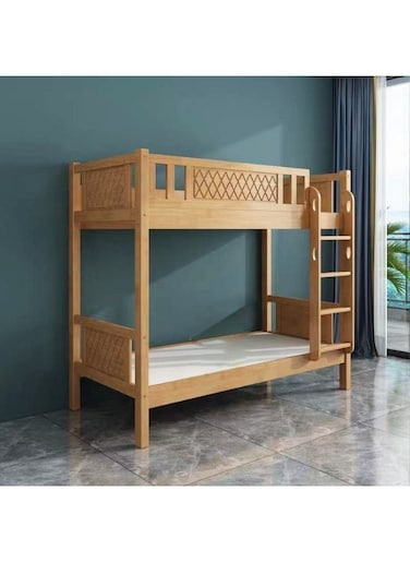 Galaxy Design Heavy Duty Wooden Bunk Bed With Solid Wooden Bedframe With Two Medical Mattress, Full-Length Guardrail Color (OAK)