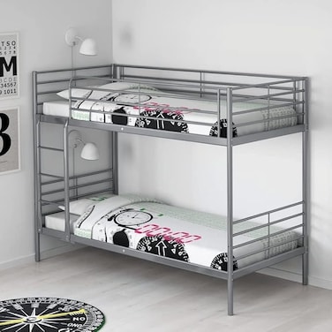 Galaxy Design Metal Steel Bunk Bed Heavy Duty Silver &amp; Guard Rails Sturdy for Home, Apartment Studio Room With Two Medical Mattress Size 90x190 cm