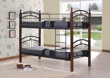 Galaxy Design Double Decker Bunker Bed Made Metal Steel And Solid Wood Heavy Duty Guard Rails Sturdy For Home