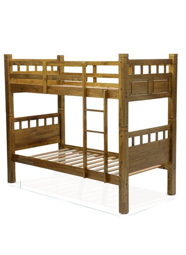 Galaxy Design Heavy Duty Wooden Bunk Bed With Ladder for Bedroom, Guest Room Furniture, Solid Wooden Bed, Full-Length Guardrail Color Walnut